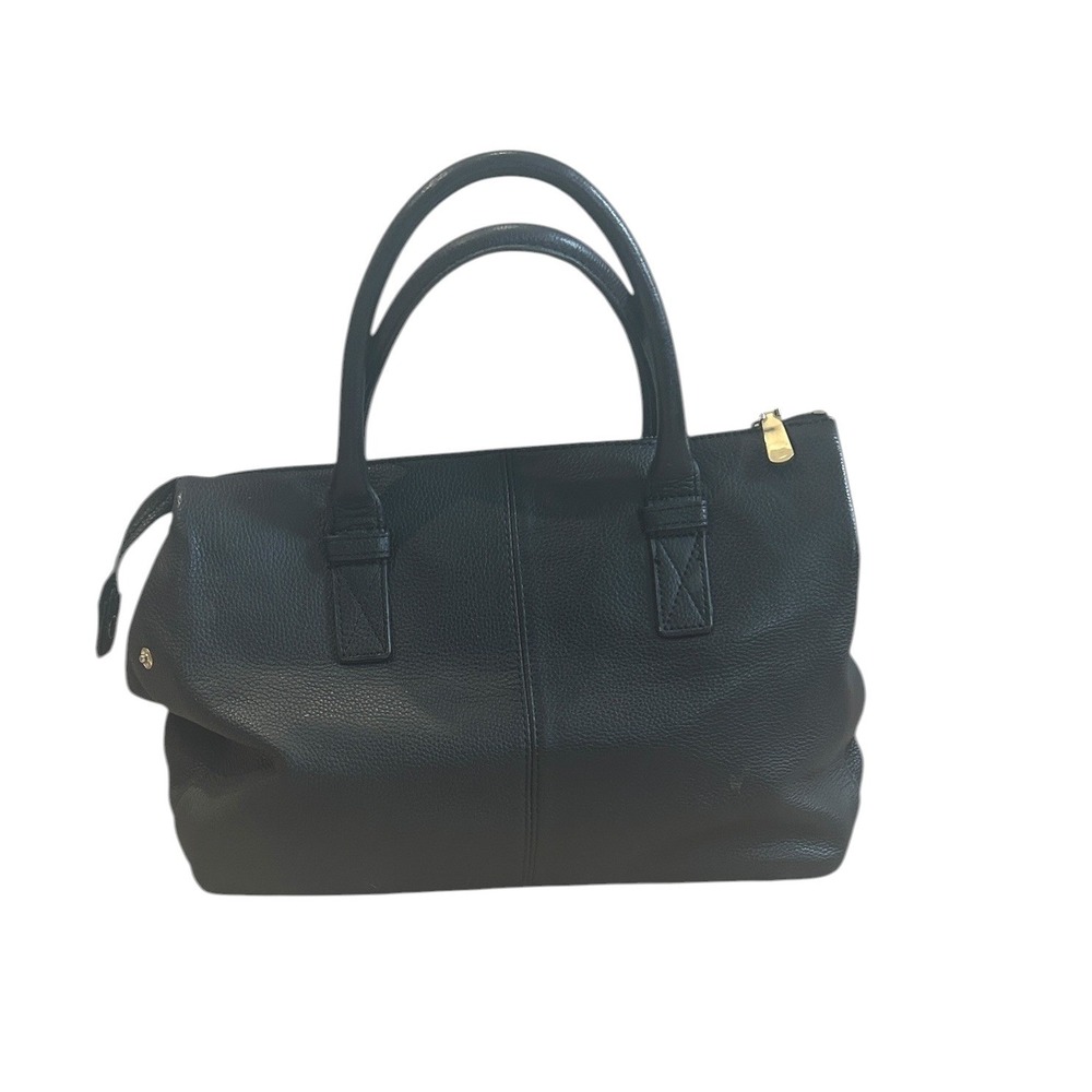 Vince‎ Camuto Black Leather Satchel Large Gold Logo Top Handle Bag Pebbled Corp - Picture 4 of 8